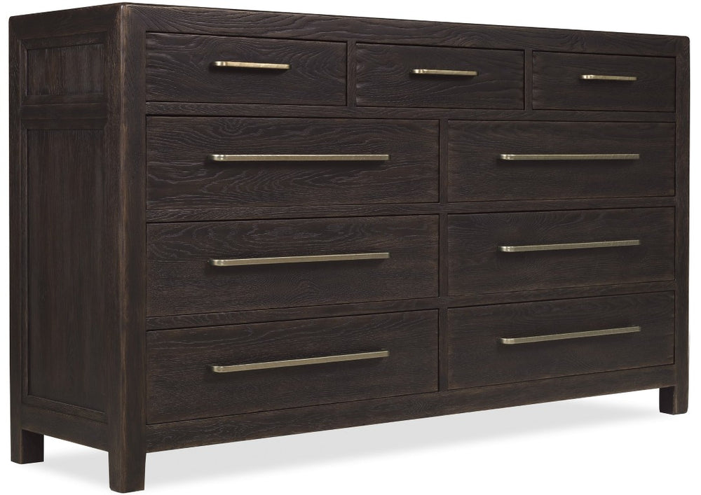 Hooker Furniture Driftwood Nine-Drawer Dresser With Cedar-Lined Bottom Drawers, Removable Jewelry Tray, Oak Solids Blacks 6820-90201-99