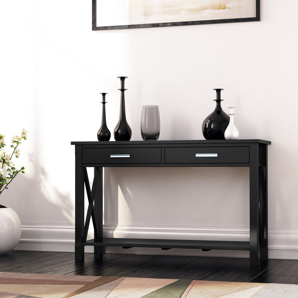 English Elm Kitchener Console Sofa Table - Stylish Black Storage With X-Design Accents For Modern Spaces B136P158766