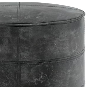English Elm Connor Round Pouf In Distressed Black Leather – Rustic Style Footstool & Accent Furniture Piece B136P159338