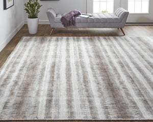 Feizy Rugs Mackay Hand Woven Viscose And Wool Low Pile Striped Rug For Luxurious Modern Home Decor Tan,Ivory,Brown Viscose,Wool Mky8824fbrn000c00