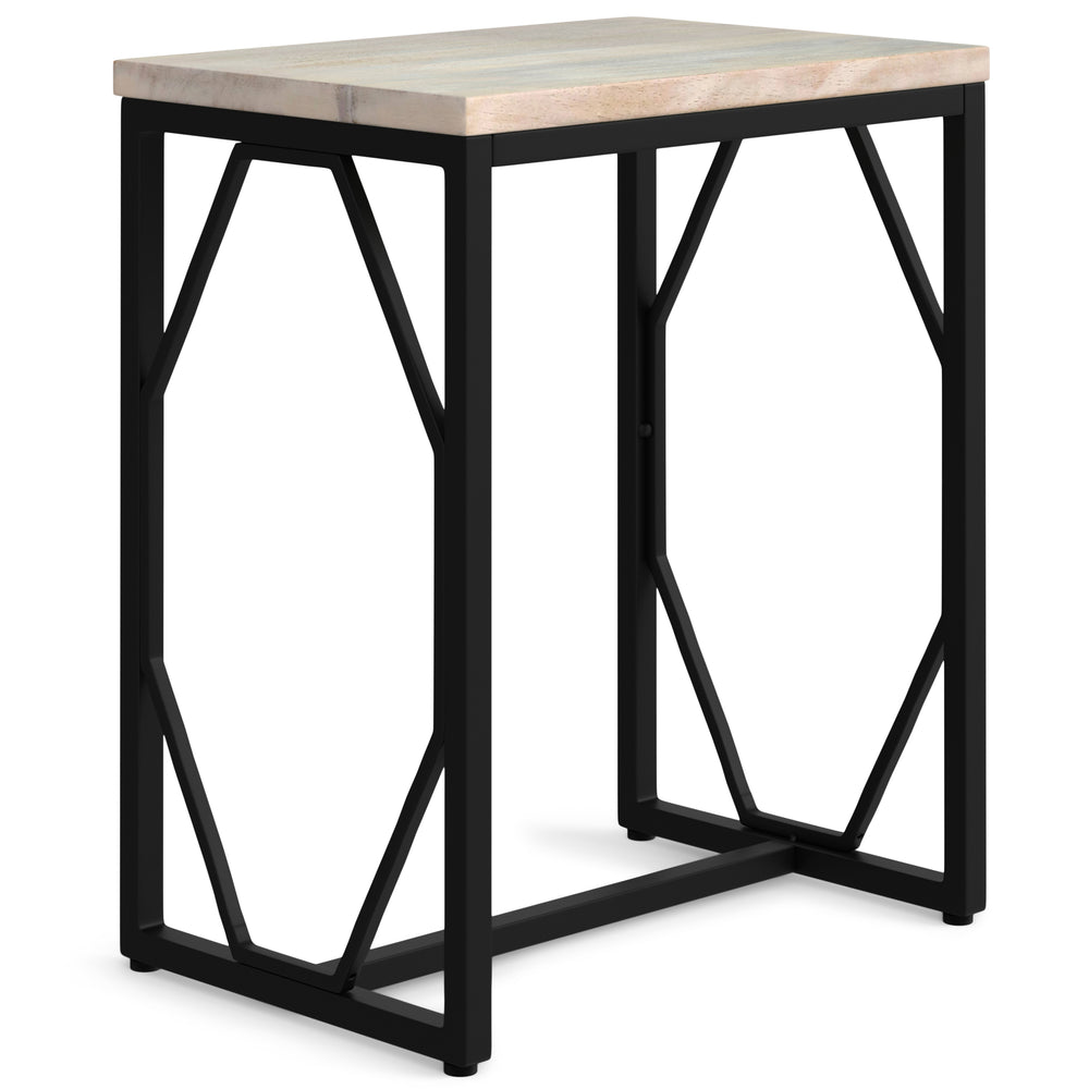 English Elm Selma Mango Wood Accent Table with Gold Metal Frame, Handcrafted Diamond-Base End Table 23.5" H White B136P158990
