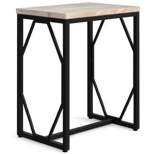 English Elm Selma Mango Wood Accent Table with Gold Metal Frame, Handcrafted Diamond-Base End Table 23.5" H White B136P158990