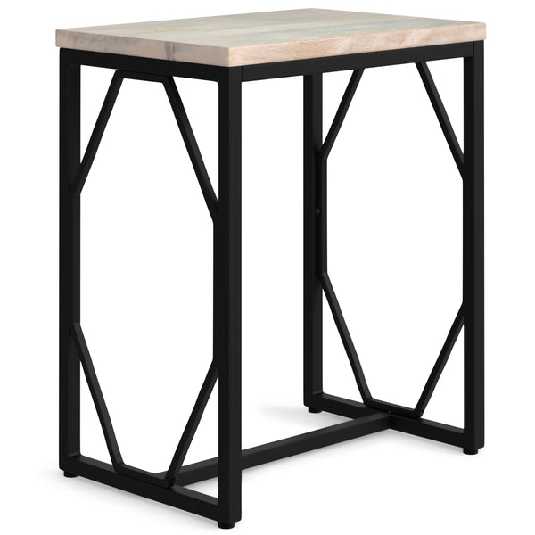 English Elm Selma Mango Wood Accent Table with Gold Metal Frame, Handcrafted Diamond-Base End Table 23.5" H White B136P158990