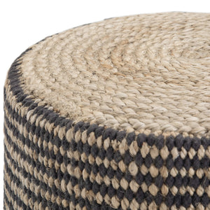 English Elm Larissa Round Braided Pouf — Handcrafted Natural Jute Ottoman, Supportive Seat & Versatile Décor Black B136P159332