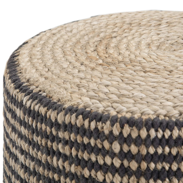 English Elm Larissa Round Braided Pouf — Handcrafted Natural Jute Ottoman, Supportive Seat & Versatile Décor Black B136P159332