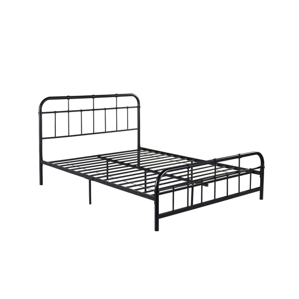 English Elm Queen Iron Platform Bed Pipe Style Frame No Box Spring Needed Industrial Loft Bedroom Black 64072.00FBLK-Q