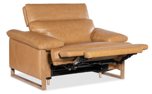 Hooker Furniture Jericho Oversized Power Recliner In Dallas Toffee Leather With Sleigh Wood Sides, Pillow Arms, Motorized Headrest And Hidden Controls 43.20 L x 53.50W x 32.20H SS461-PH1-087