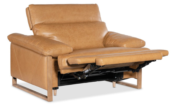 Hooker Furniture Jericho Oversized Power Recliner In Dallas Toffee Leather With Sleigh Wood Sides, Pillow Arms, Motorized Headrest And Hidden Controls 43.20 L x 53.50W x 32.20H SS461-PH1-087