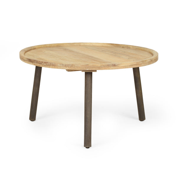 English Elm Christopher Knight Home® - Round Round Table K/D Mango Wood Coffee Table Natural & Black Finish, Lipped Edge, Handcrafted Charm (36x35x5) 66706.00