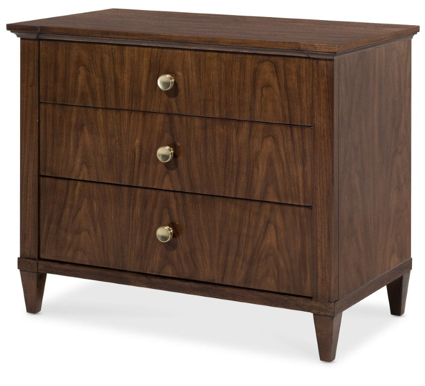 Hooker Furniture Archives Three-Drawer Nightstand With Cedar-Lined Drawer, Integrated Charging & Satin Brass Accents 6123-90217-89