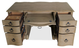 Hooker Furniture Corsica Acacia Executive Desk With 7 Drawers, Rustic Mediterranean Finish, Locking File Storage Light Wood 5180-10660