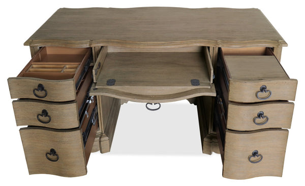 Hooker Furniture Corsica Acacia Executive Desk With 7 Drawers, Rustic Mediterranean Finish, Locking File Storage Light Wood 5180-10660