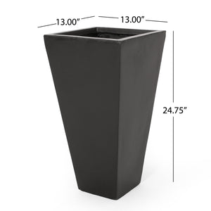 English Elm 13" Mgo Cast Stone Tapered Square Planter Architectural Matte Black Patio Accent Rust 69574.00BLK