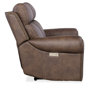 Hooker Furniture Duncan Semi-Aniline Kalahari Bark Power Loveseat With Zero-Gravity Recline, Usb, Nailhead Trim SS635-PHZL2-088