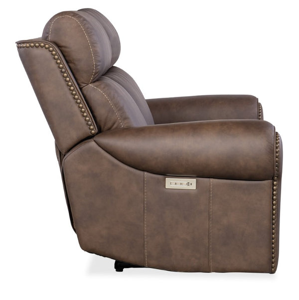 Hooker Furniture Duncan Semi-Aniline Kalahari Bark Power Loveseat With Zero-Gravity Recline, Usb, Nailhead Trim SS635-PHZL2-088