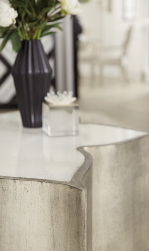 Hooker Furniture Sanctuary Jewel-Trim Flower End Table With Meringue Glass Top, Silver-Gold Champagne Finish, 25.5" 5875-80213-95