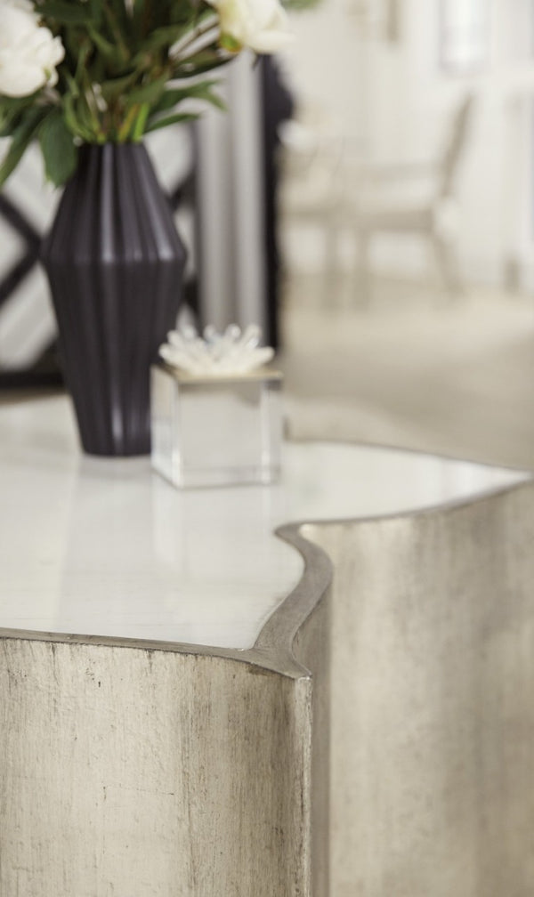 Hooker Furniture Sanctuary Jewel-Trim Flower End Table With Meringue Glass Top, Silver-Gold Champagne Finish, 25.5" 5875-80213-95