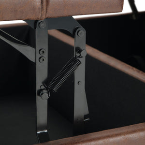 English Elm Harrison Coffee Table Storage Ottoman - Distressed Umber Vegan Leather With Hidden Storage & Seating B136P159147