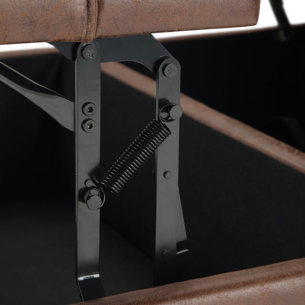 English Elm Harrison Coffee Table Storage Ottoman - Distressed Umber Vegan Leather With Hidden Storage & Seating B136P159147