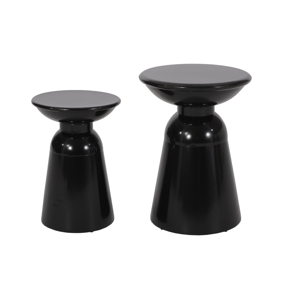 English Elm Serenita Outdoor Powder Coated Iron Pedestal Side Tables Sculptural Flared Set of Two Black 73614.00BLK