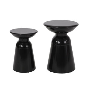 English Elm Serenita Outdoor Powder Coated Iron Pedestal Side Tables Sculptural Flared Set of Two Black 73614.00BLK