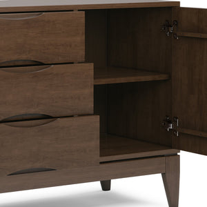 English Elm Harper Solid Hardwood Sideboard Buffet in Walnut Brown – Handcrafted Rubberwood, Mid-Century Storage Solution B136P158723
