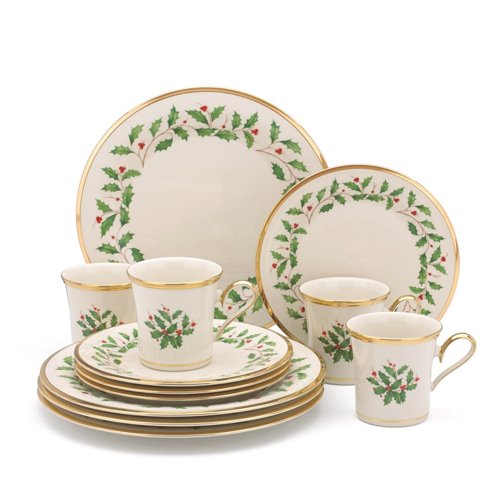 Lenox Holiday 12-Piece Plate & Mug Set Red & Green, IVORY PORCELAIN 6122048