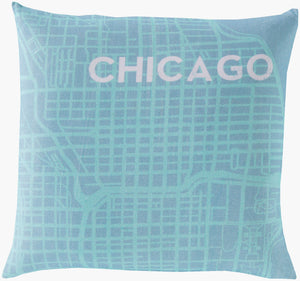 Surya City Maps Accent Pillow 18"L X 18"W - Charming Cotton Home Decor With Unique City Design & Care! Teal Cotton Sy015-1818p
