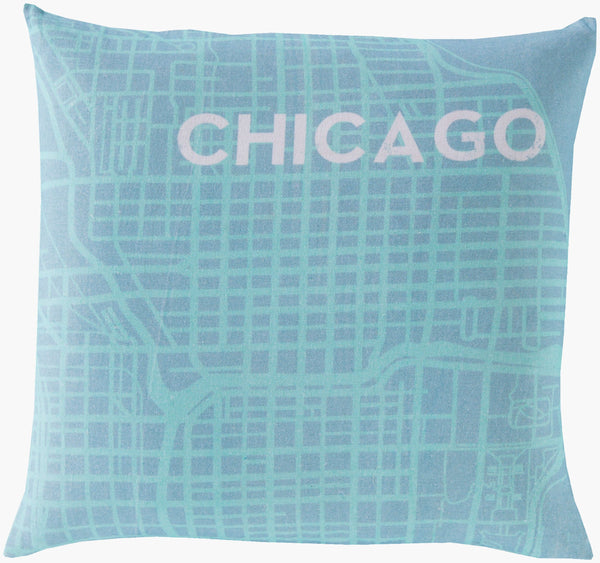 Surya City Maps Accent Pillow 18"L X 18"W - Charming Cotton Home Decor With Unique City Design & Care! Teal Cotton Sy015-1818p