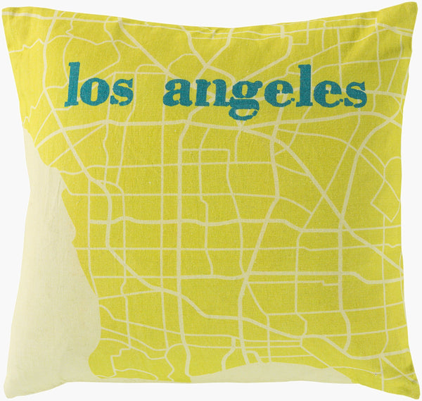 Surya City Maps Accent Pillow 18"L X 18"W - Charming Cotton Home Decor With Unique City Design & Care! Teal Cotton Sy016-1818p