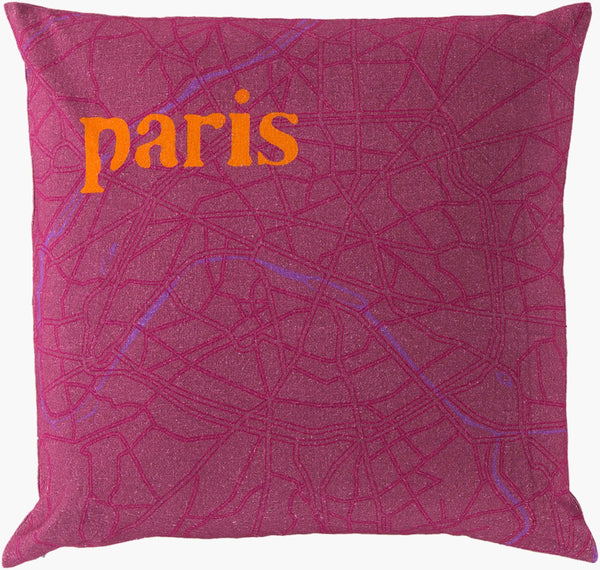 Surya City Maps Accent Pillow 18"L X 18"W - Charming Cotton Home Decor With Unique City Design & Care! Magenta Cotton Sy017-2222