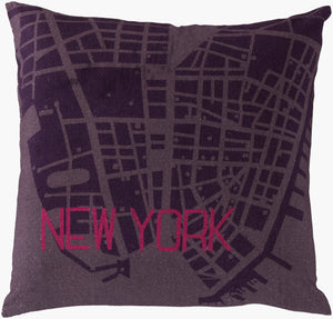 Surya City Maps Accent Pillow 18"L X 18"W - Charming Cotton Home Decor With Unique City Design & Care! Magenta Cotton Sy030-2222d