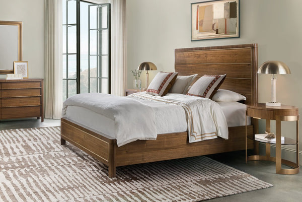 Hooker Furniture Eleana Sculptural Queen Bed With Light Caramel Walnut Veneer, Rounded Headboard And Sunlit Bronze Trim 88.00 L x 66.75W x 62.00H 7252-90350-85