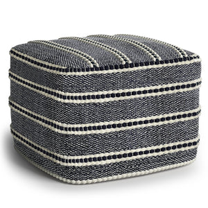 English Elm Corrie Handwoven Square Outdoor/Indoor Pouf Navy White - Recycled PET, Water & UV Resistant Seating B136P159018