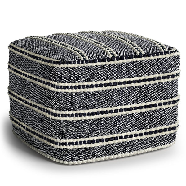 English Elm Corrie Handwoven Square Outdoor/Indoor Pouf Navy White - Recycled PET, Water & UV Resistant Seating B136P159018