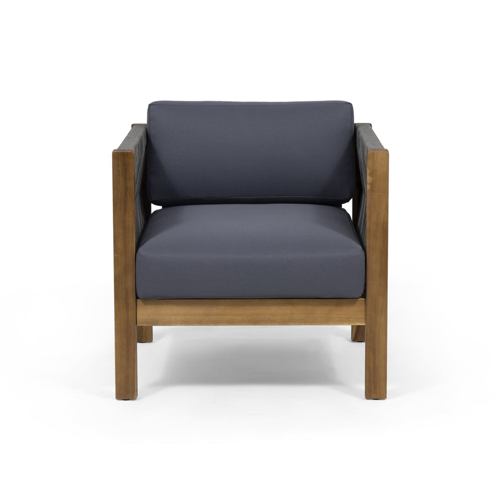 English Elm Christopher Knight Home® - LAUREL Club Chair Teak Acacia Wood with Handwoven Rattan Rope, Water-Resistant Cushions, Modern Outdoor Flair 65439.00GRY