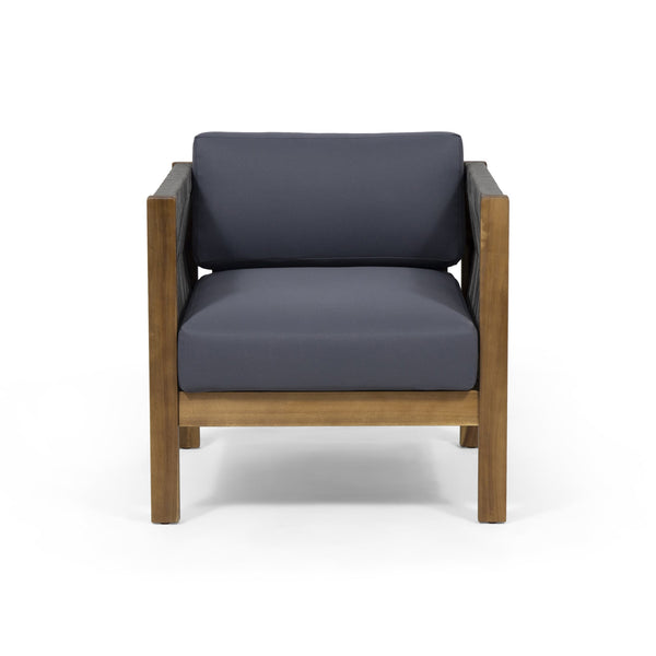 English Elm Christopher Knight Home® - LAUREL Club Chair Teak Acacia Wood with Handwoven Rattan Rope, Water-Resistant Cushions, Modern Outdoor Flair 65439.00GRY