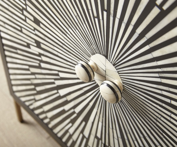 English Elm Steve Silver - Amika Sunburst Bone 2-Door Accent Cabinet in Black — Art Deco Resin & Brass Hardware, Adjustable Shelves B081P157280