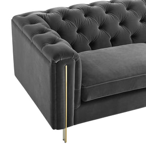 English Elm Steve Silver - Charlene Velvet Button Tufted Sofa with Chesterfield Rolled Arms, Brass Accents, Plush Foam Seating Dark Gray B081P157402