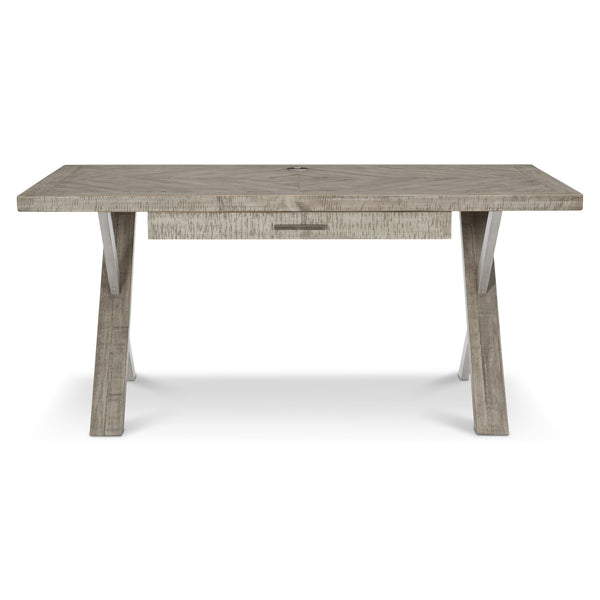 Bernhardt Bernhardt Polk Desk With Reclaimed Pine Top & Glazed Silver Metal X-Base, Hidden Outlet, 66"W D12510