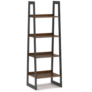 English Elm Sawhorse - Mid-Century Industrial Ladder Shelf With Walnut Veneer & Charcoal Metal Frame - Versatile Storage B136P159591-GIGA