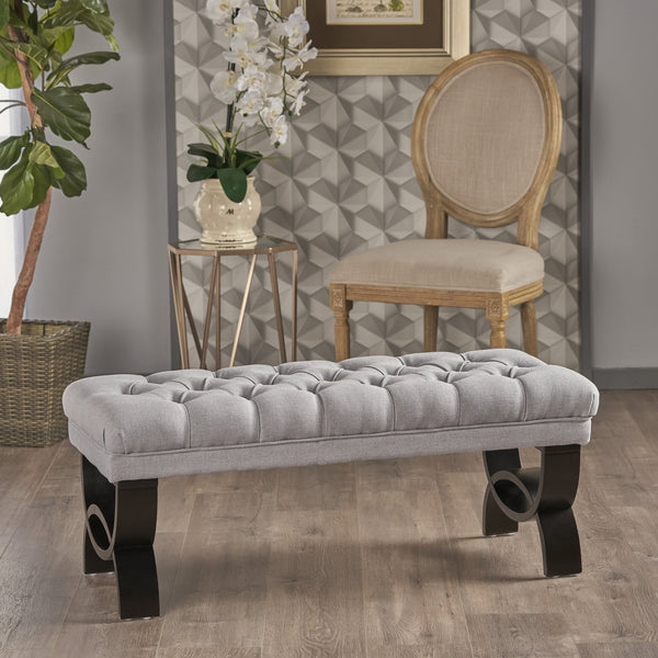 English Elm Hilton Tufted Upholstered Bench Ottoman with Diamond Stitching and Vintage Curved Legs 54743.00LGY