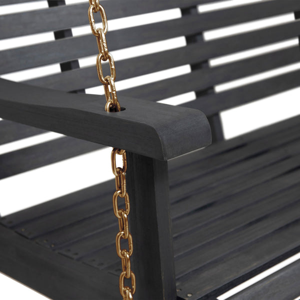 English Elm Tasmania Acacia Hardwood Porch Swing Slatted Outdoor Bench with Hanging Chains 69655.00DGRY