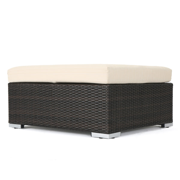 English Elm Christopher Knight Home® - SANTA SANTA ROSA Ottoman with Water-Resistant Cushion, Aluminum Frame, Faux Rattan Outdoor Seating Multi 57546.00ALUMBRN