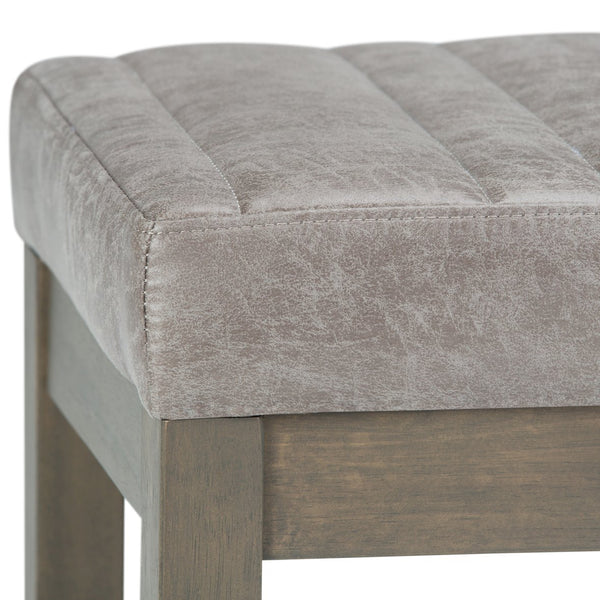 English Elm Casey Distressed Saddle Brown Ottoman Bench with Quilted Faux Leather, Solid Wood Driftwood Base, 48" Gray B136P159220