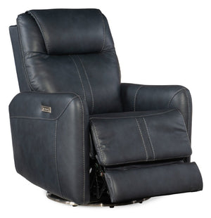 Hooker Furniture Steffen Zero-Gravity Swivel Power Recliner With Adjustable Motorized Headrest, Usb Charging, Top-Grain Leather Dark Blue RC601-PHSZ-049
