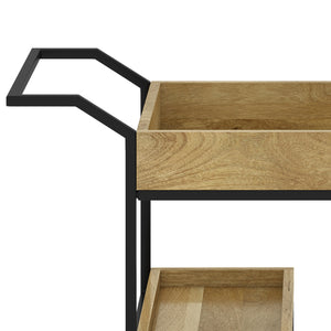 English Elm Barnes Mango Wood 29" Bar Cart with Metal Frame, Locking Casters, Glass Racks & Tray Shelves B136P158471