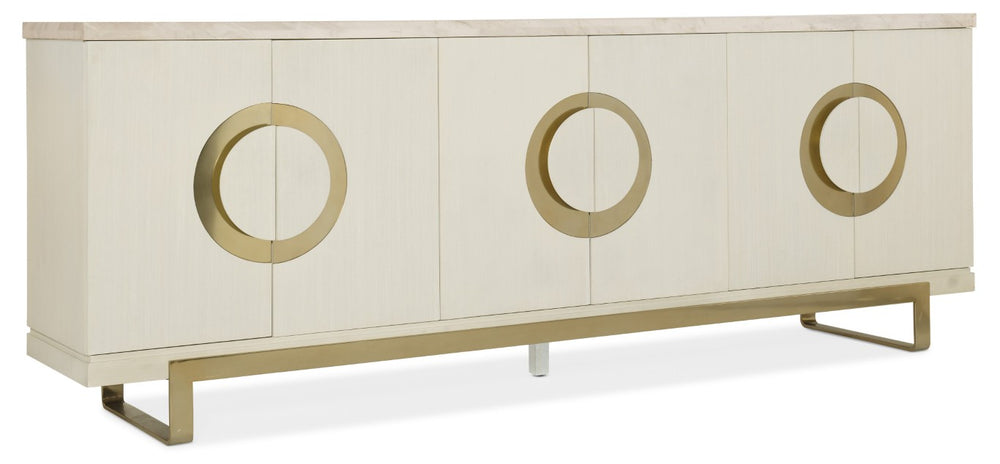 Hooker Furniture Melange Noelle Credenza - Cream Wood & White Marble Top, Gold Hardware, Media-Ready 6-Door Storage 638-55021-WH