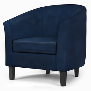 English Elm Austin Tub Chair - Elegant Distressed Dark Blue Vegan Faux Leather For Modern Comfort & Style B136P159642