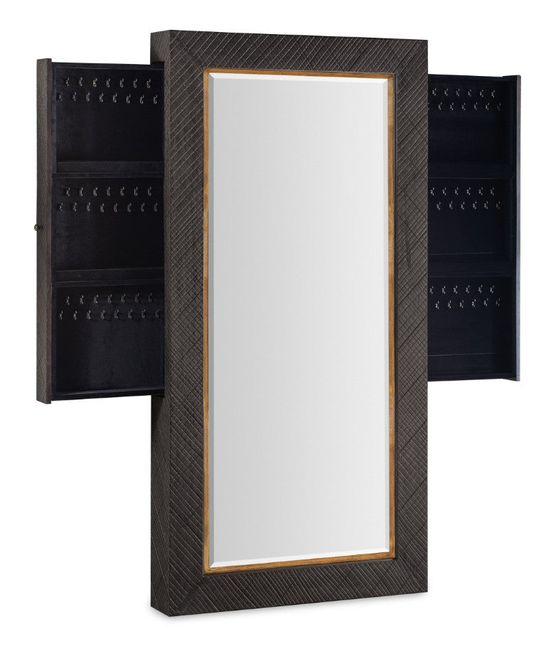 Hooker Furniture Big Sky Floor Mirror Furrowed Bark With Vintage Natural Trim, Wall-Mount Jewelry Organizer, Rustic Elegance 6700-50007-99